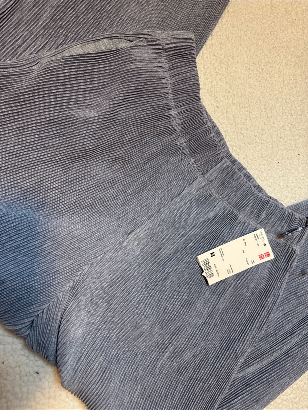 Uniqlo Pleated Wide Leg Pants Gray Blue Cropped Elastic Waist Women's Medium M